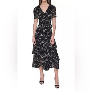 Karl Lagerfeld Black and White Polka Dot Midi Dress